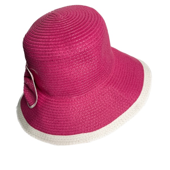 Magid Hats Pink & White Sun Hat With Large Bow One Size Wide Brim Bucket - Picture 6 of 7